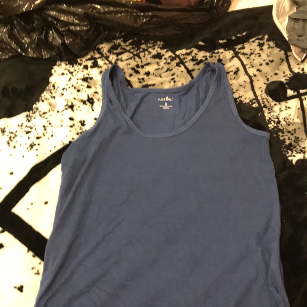 Blue tank top.
